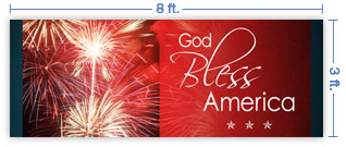 8x3 Horizontal Church Banner of Fireworks