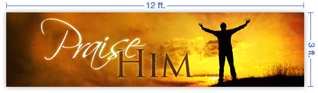 12x3 Horizontal Church Banner of Praise Him - Sunset