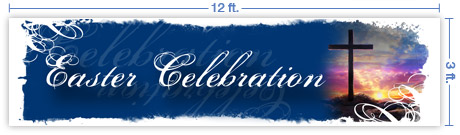12x3 Horizontal Church Banner of Sunrise Cross