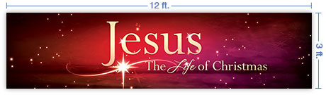 12x3 Horizontal Church Banner of The Life of Christmas